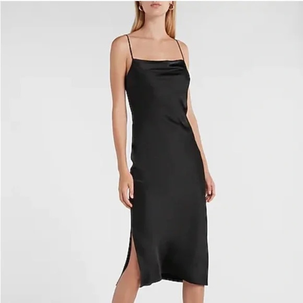 Satin Cowl Neck Midi Slip Dress